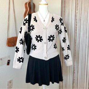 DKNY cream and black floral cardigan